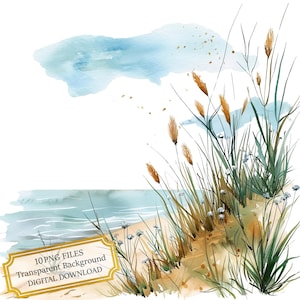 Gras und Wildblumen an der Küste Clipart Bundle - 10 hochwertige Aquarell PNGs - Journaling, Scrapbook Versorgung, digitaler Download
