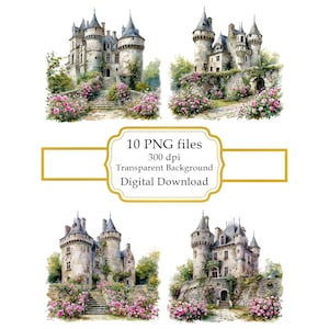 French Castle Overgrown with Flowers PNG Clipart Bundle- Digital Download image 1