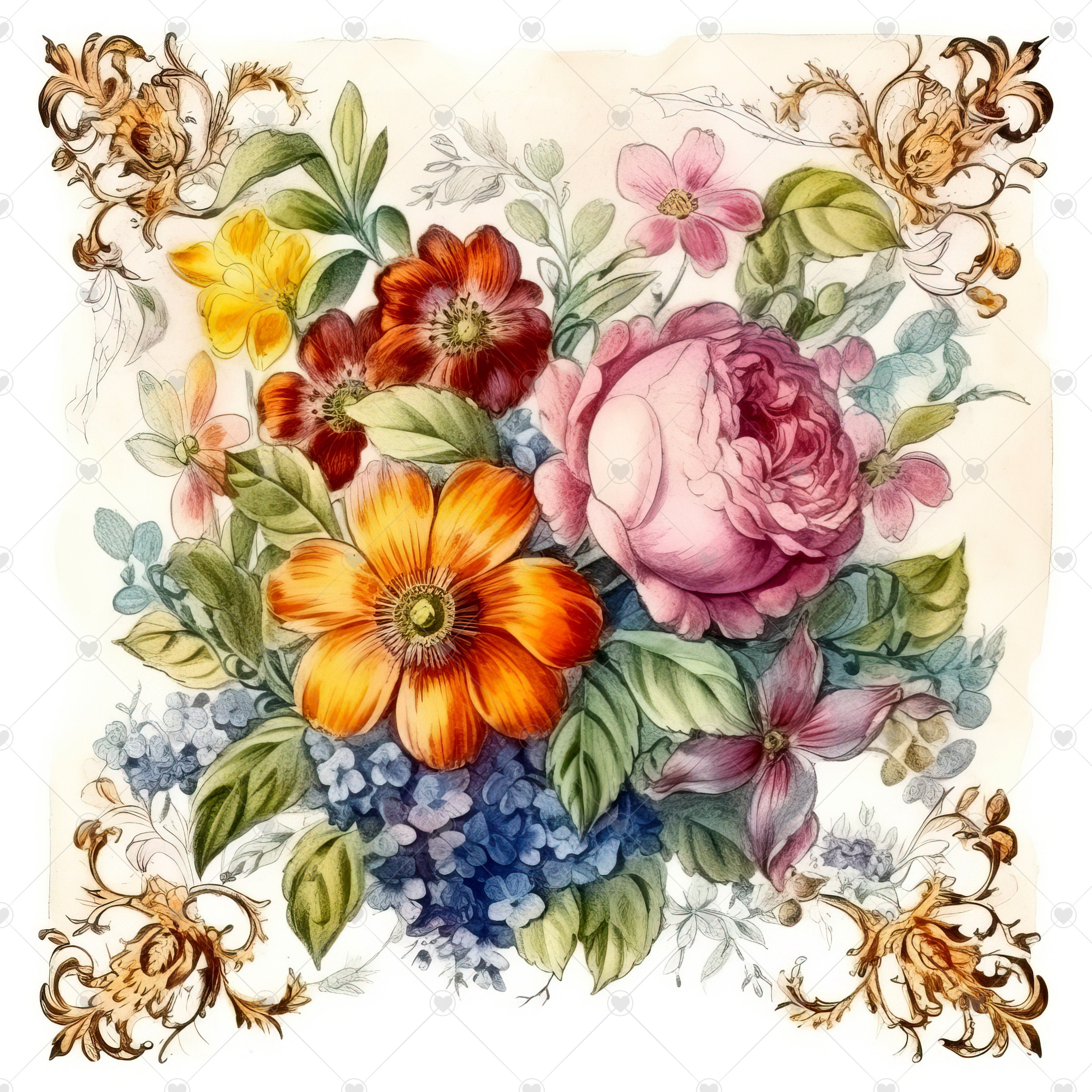 Vintage Floral Napkins Clipart Bundle 10 High Quality Etsy