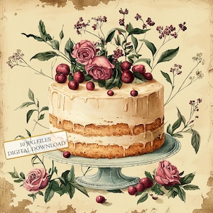 Vintage Blumenkuchen im Alter von Papier Clipart Bundle - 10 hochwertige Aquarell JPGs - Journaling, Scrapbooking, digitaler Download