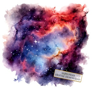 Watercolor Galaxies Clipart Bundle- 10 High Quality Watercolor JPGs- Crafting, Journaling, Scrapbook Supply, Digital Download