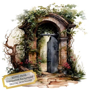 Pacote de Cliparts do Jardim Secreto - 10 PNGs de aquarela de alta qualidade - Artesanato, Diário, Suprimentos para Scrapbook, Download Digital