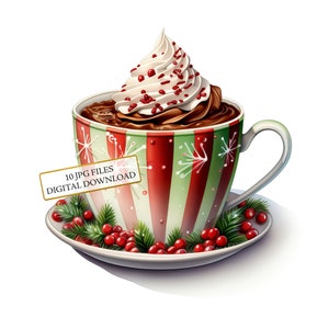 Cup of Christmas Hot Chocolate JPG Clipart Bundle- Digital Download
