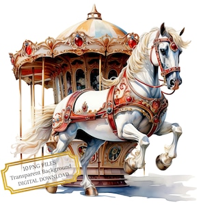 Pferd von Karussellfahrt Clipart Bundle - 10 hochwertige Aquarell PNGs - Basteln, Journaling, Scrapbook Versorgung, digitaler Download