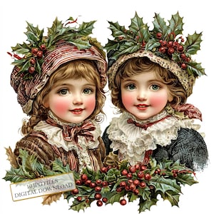 Vintage kleine Mädchen Clipart Bundle - 10 hochwertige Aquarell JPGs - Handwerk, Journaling, Scrapbook Versorgung, digitaler Download