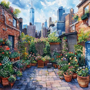 Cozy Urban Garden Among Skyscrapers JPG Clipart Bundle- Digital Download image 5