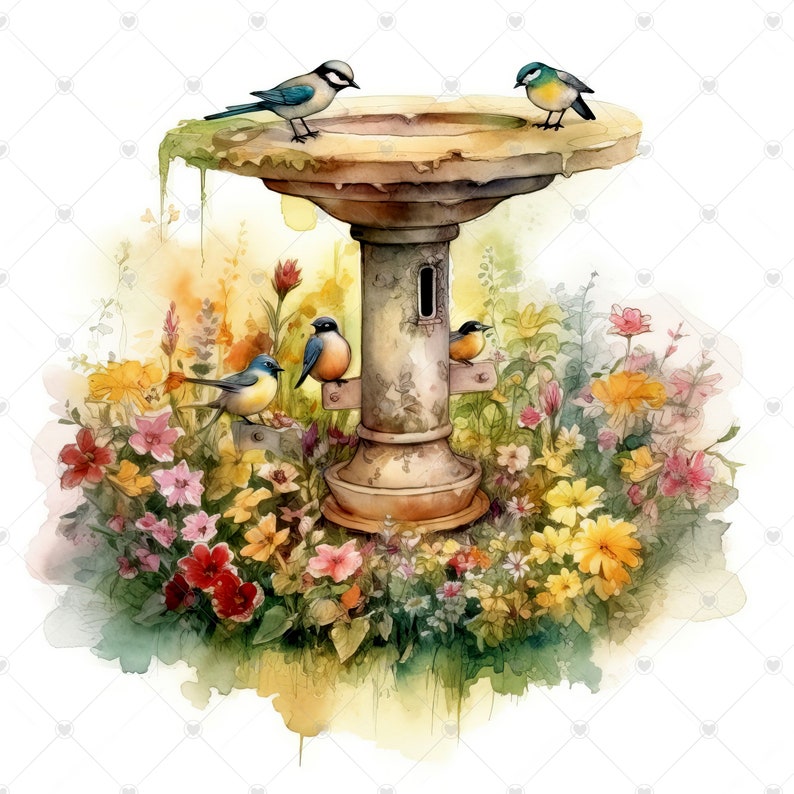 birds-and-birdbath-clipart-bundle-10-high-quality-watercolor-etsy