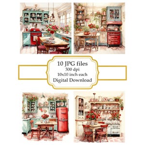 Shabby Chic Rustic Red Kitchen JPG Clipart Bundle- Digital Download