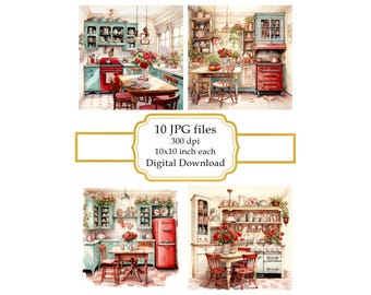 Shabby Chic Rustic Red Kitchen JPG Clipart Bundle- Digital Download