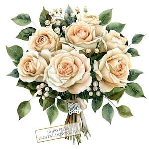 Rose Hochzeitsstrauß mit Spitze Clipart Bundle - 10 hochwertige Aquarell JPGs - Liebe Kunst, Journaling, Scrapbook Versorgung, digitaler Download