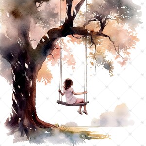 Little Girl on a Tree Swing PNG Clipart Bundle- Digital Download image 10