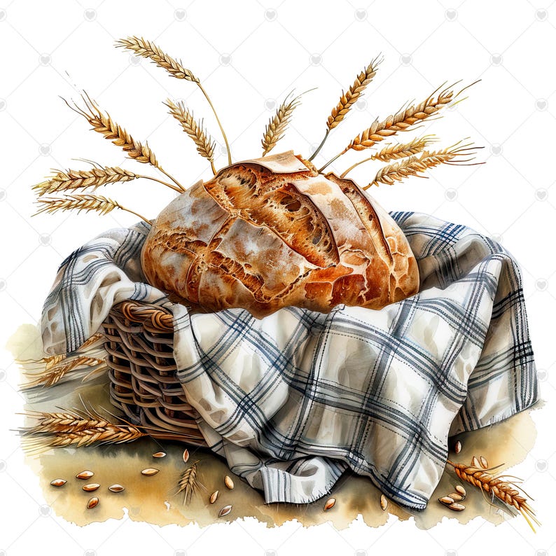 Rustikt bröd i korg PNG Clipart-paket - Digital nedladdning bild 4
