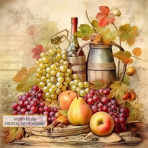 Shabby Chic Still Life Fruits Clipart Bundle - 10 JPG ad acquerello di alta qualità - Forniture per artigianato, journaling, scrapbooking, download digitale