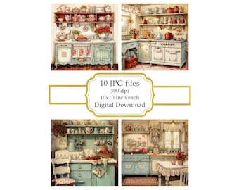 Shabby Chic Retro Kitchen JPG Clipart Bundle- Digital Download