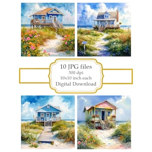 Beach House Scenery JPG Clipart Bundle- Digital Download