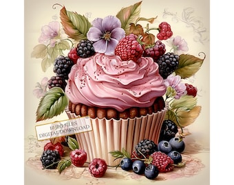 Shabby Chic Fruit Cupcake JPG Clipart Bundle- Digital Download