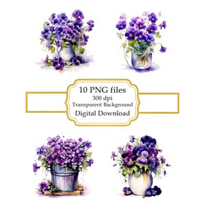 Pacchetto di clipart PNG con vaso di violette - Download digitale