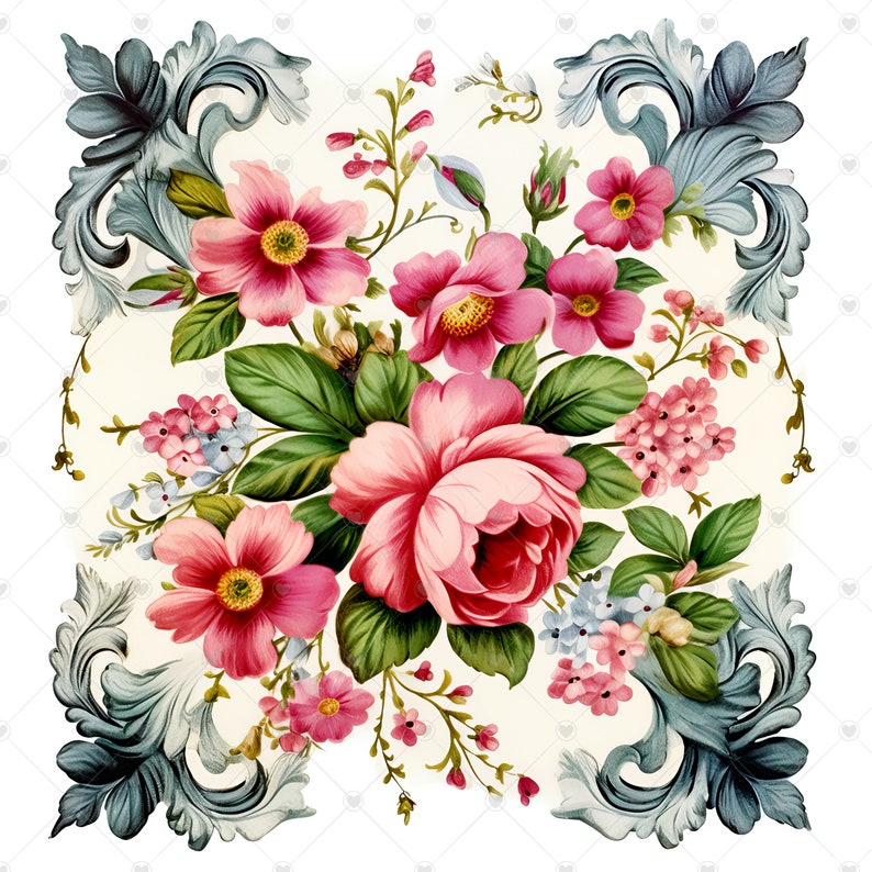 Vintage Floral Napkins Clipart Bundle 10 High Quality Watercolor JPGs Decoupage, Crafting, Junk Journaling, Scrapbook, Digital Download image 7