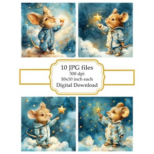 Little Mouse in Pajama with a Star JPG Clipart Bundle- Digital Download