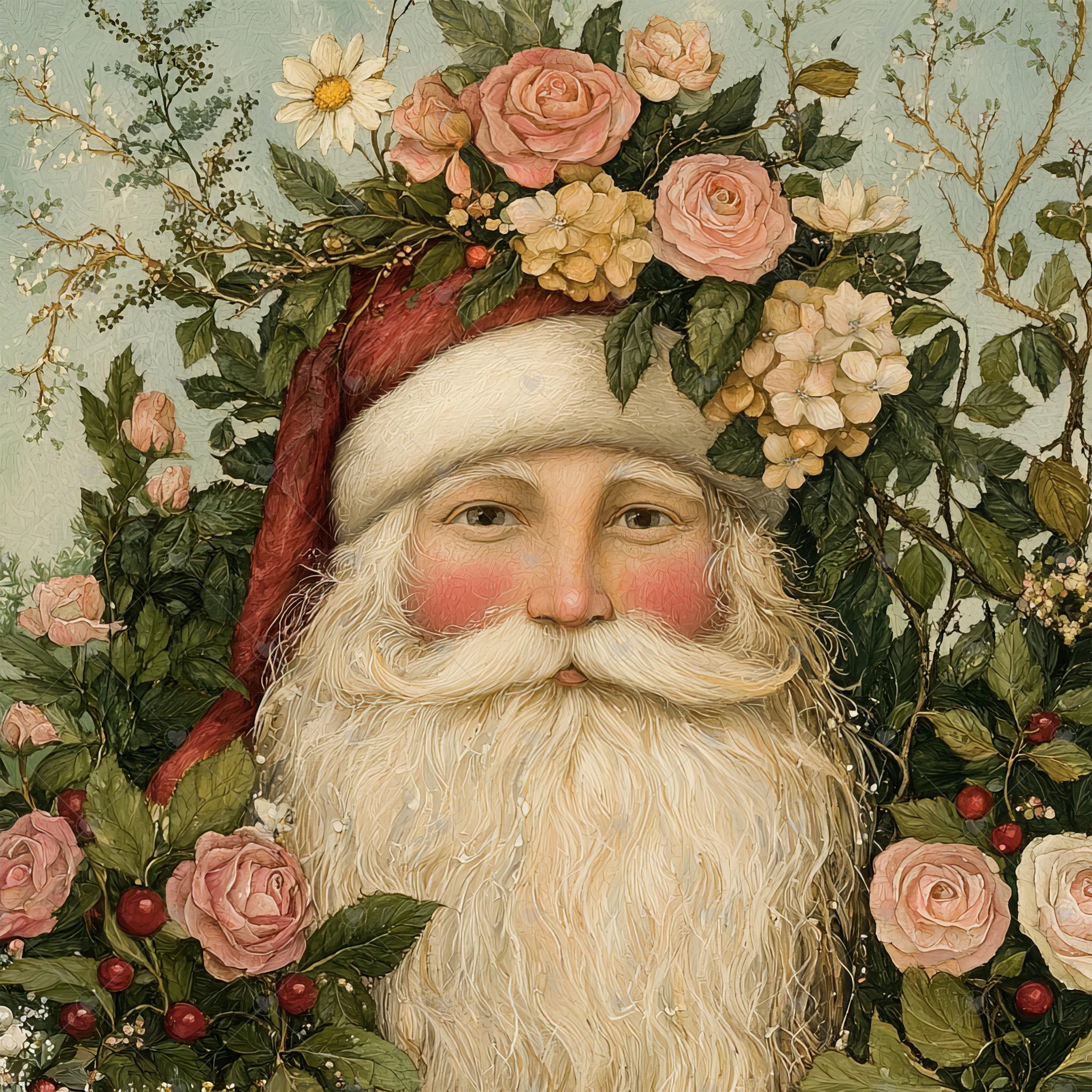 Santa With Roses Santa Claus Portrait With Pink Roses JPG Clipart Bundle- Digital ...