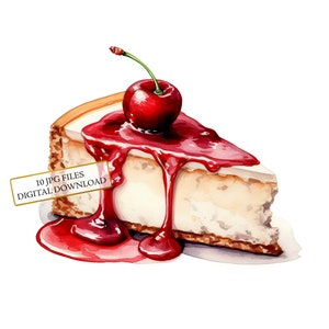 Kirsch-Käsekuchen Clipart Bundle - 10 hochwertige Aquarell JPGs - Dessert, Food Art, Journaling, Scrapbook Versorgung, digitaler Download