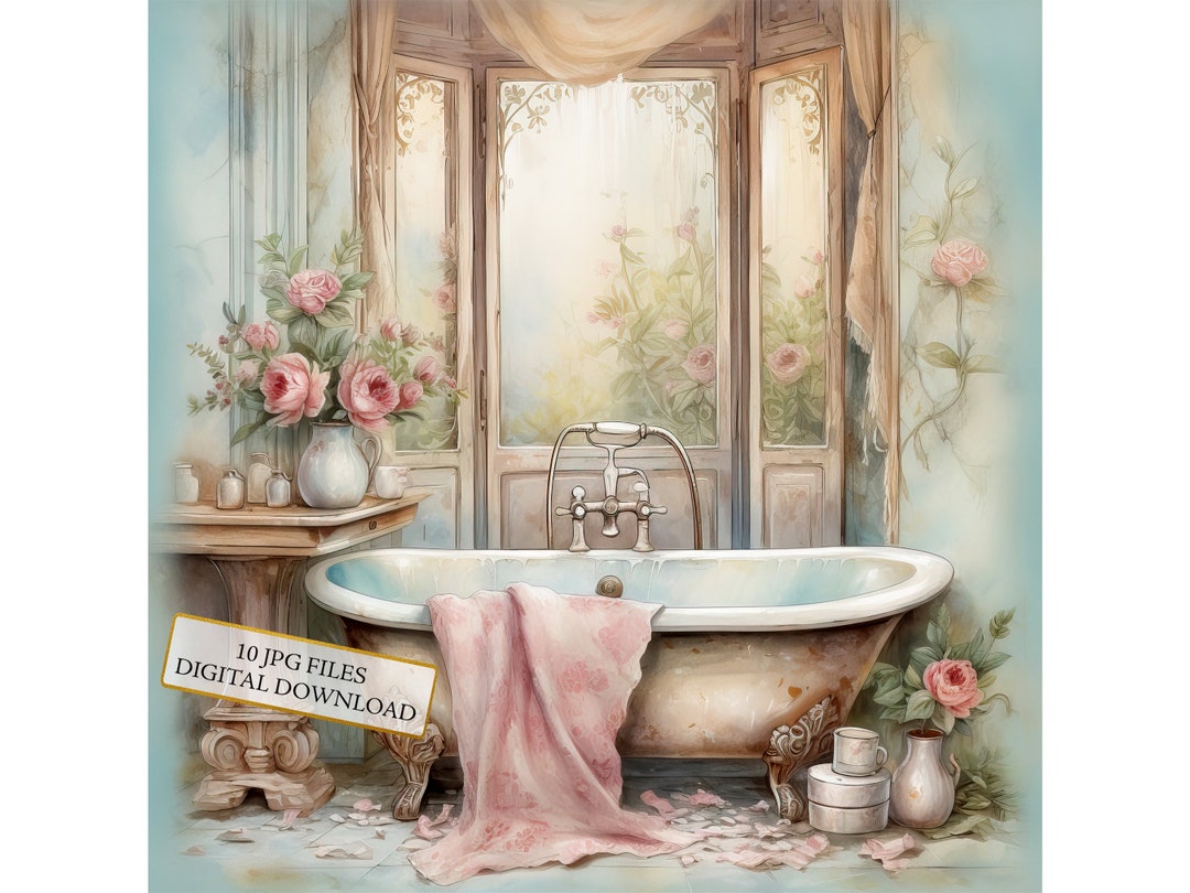 Shabby Chic Bathroom Clipart Bundle- 10 High Quality Watercolor Jpgs ...