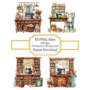 Pacchetto di clipart PNG di sartoria vintage - Download digitale