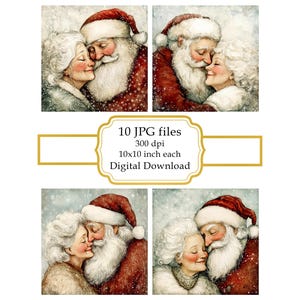 Santa Claus and Mrs Claus Hugging Lovingly JPG Clipart Bundle- Digital Download