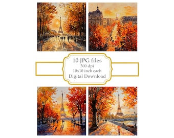 Paris Street in Autumn JPG Clipart Bundle- Digital Download
