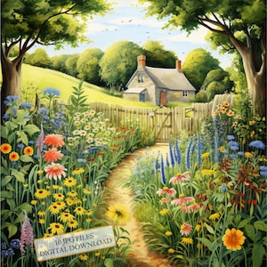 Wildflower Garden by a Little Cottage clipartbundel-10 hoge kwaliteit aquarel JPGs-Craft, journaling, scrapbooking, digitale download