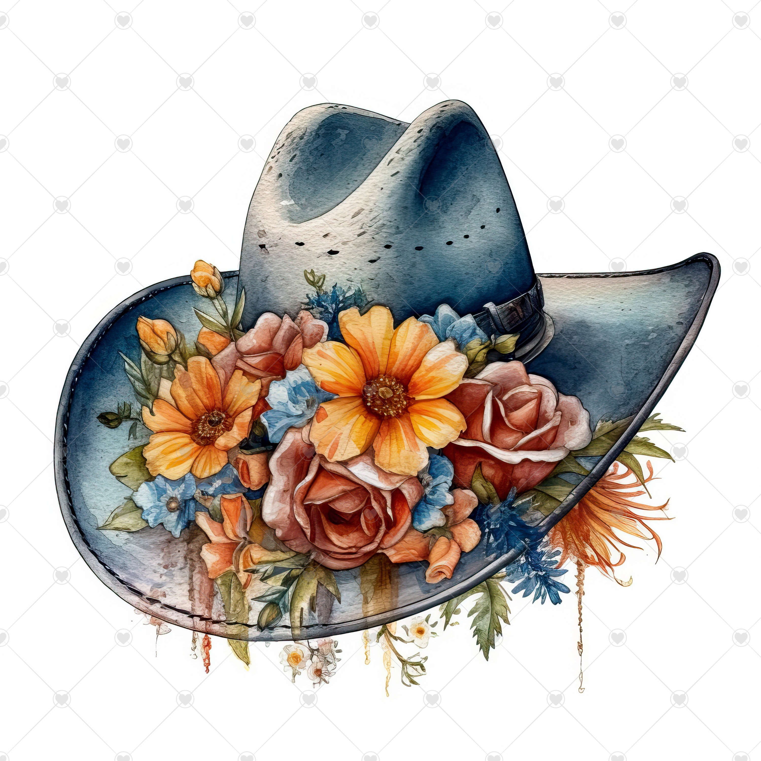 Cowboy Hat With Flowers Clipart Bundle 10 High Quality - Etsy