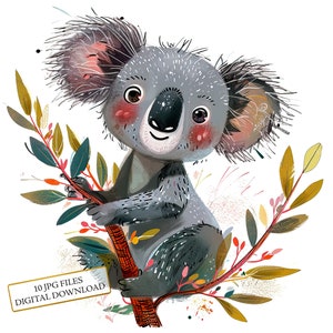 Adorable Koala Clipart Bundle- 10 High Quality Watercolor JPGs- Baby Animal, Nursery Craft, Journaling, Scrapbook Supply, Digital Download