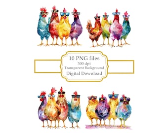 Colorful Chicks in Sunglasses PNG Clipart Bundle- Digital Download