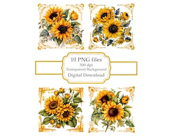 Vintage Sunflower Napkins PNG Clipart Bundle- Digital Download