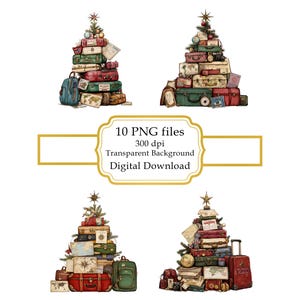 Árbol de Navidad hecho con equipaje - Paquete de imágenes prediseñadas PNG - Descarga digital