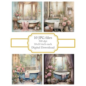 Pakiet clipartów JPG z motywem łazienki w stylu shabby chic – do pobrania w wersji cyfrowej