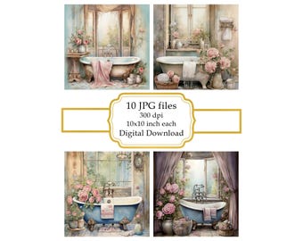 Shabby Chic Bathroom JPG Clipart Bundle- Digital Download