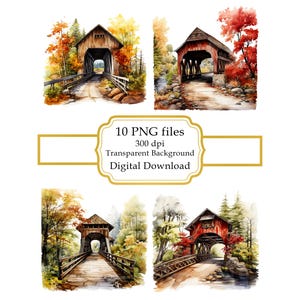 Old Wooden Covered Bridge in Nature PNG Clipart Bundle- Digital Download