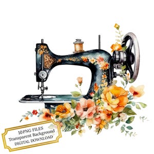 Vintage Floral Sewing Machine PNG Clipart Bundle- Digital Download