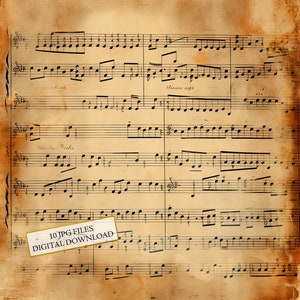 Bundle de cliparts de partitions vintage - 10 fichiers JPG aquarelles de haute qualité - découpage, création artisanale, journalisation indésirable, scrapbooking, téléchargement numérique
