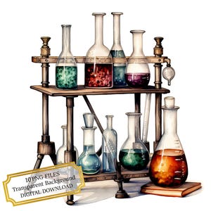 Antique Chemistry Flasks and Test Tubes PNG Clipart Bundle- Digital Download