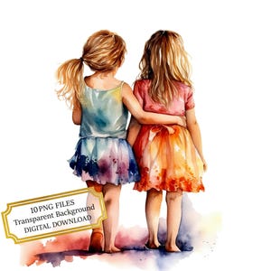 Meisje beste vrienden clipartbundel-10 hoge kwaliteit aquarel pngs-vriendschapskunst, journaling, scrapbook levering, digitale download