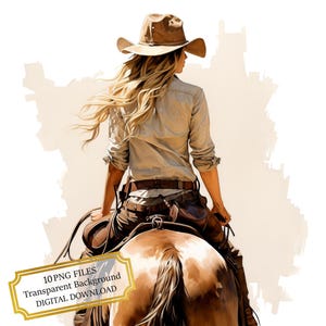 Cowgirl On Horseback Clipart Bundle- 10 High Quality Watercolor PNGs- Western, Craft, Journaling, Scrapbook Supply, Digital Download