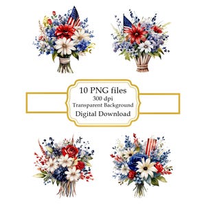 Independence Day Flower Bouquet PNG Clipart Bundle- Digital Download