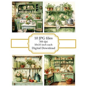 Shabby Chic Rustic Green Kitchen JPG Clipart Bundle- Digital Download