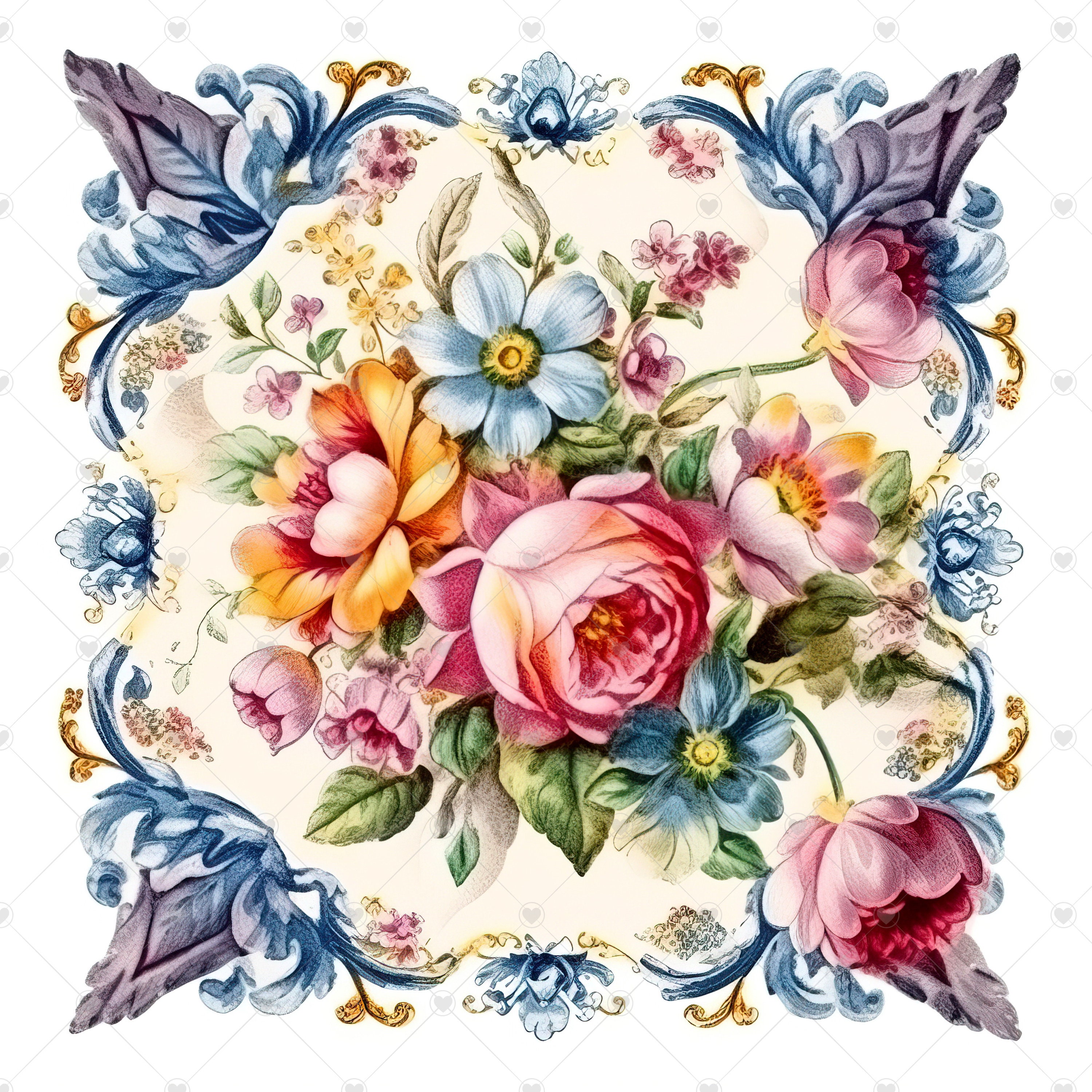 Vintage Floral Napkins Clipart Bundle 10 High Quality Etsy