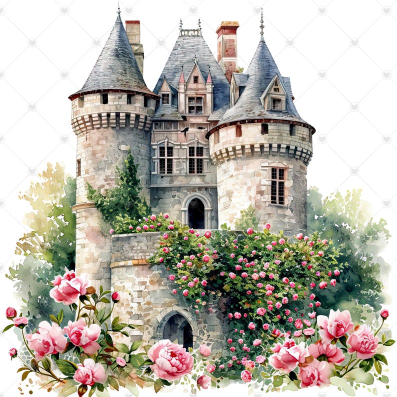 French Castle Overgrown with Flowers PNG Clipart Bundle- Digital Download image 5