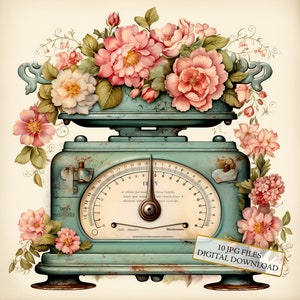 Shabby chique retro keukenweegschaal clipart bundel-10 hoge kwaliteit aquarel jpg's-crafting, journaling, scrapbook levering, digitale download