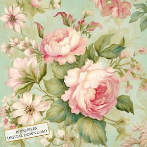 Shabby Chic rose sauge floral vieilli papier Clipart Bundle - 10 JPG aquarelles de haute qualité - découpage, journalisation, scrapbooking, téléchargement numérique
