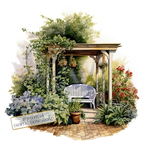 Decorated Flower Garden Corner JPG Clipart Bundle- Digital Download